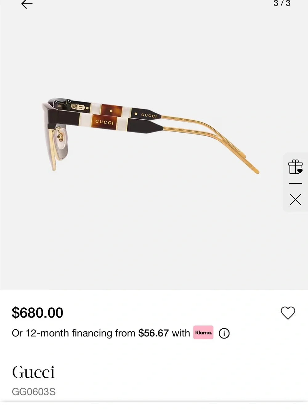 Gucci GG0241S 002 Square Web Sunglasses Gold/Black - Excellent Condition